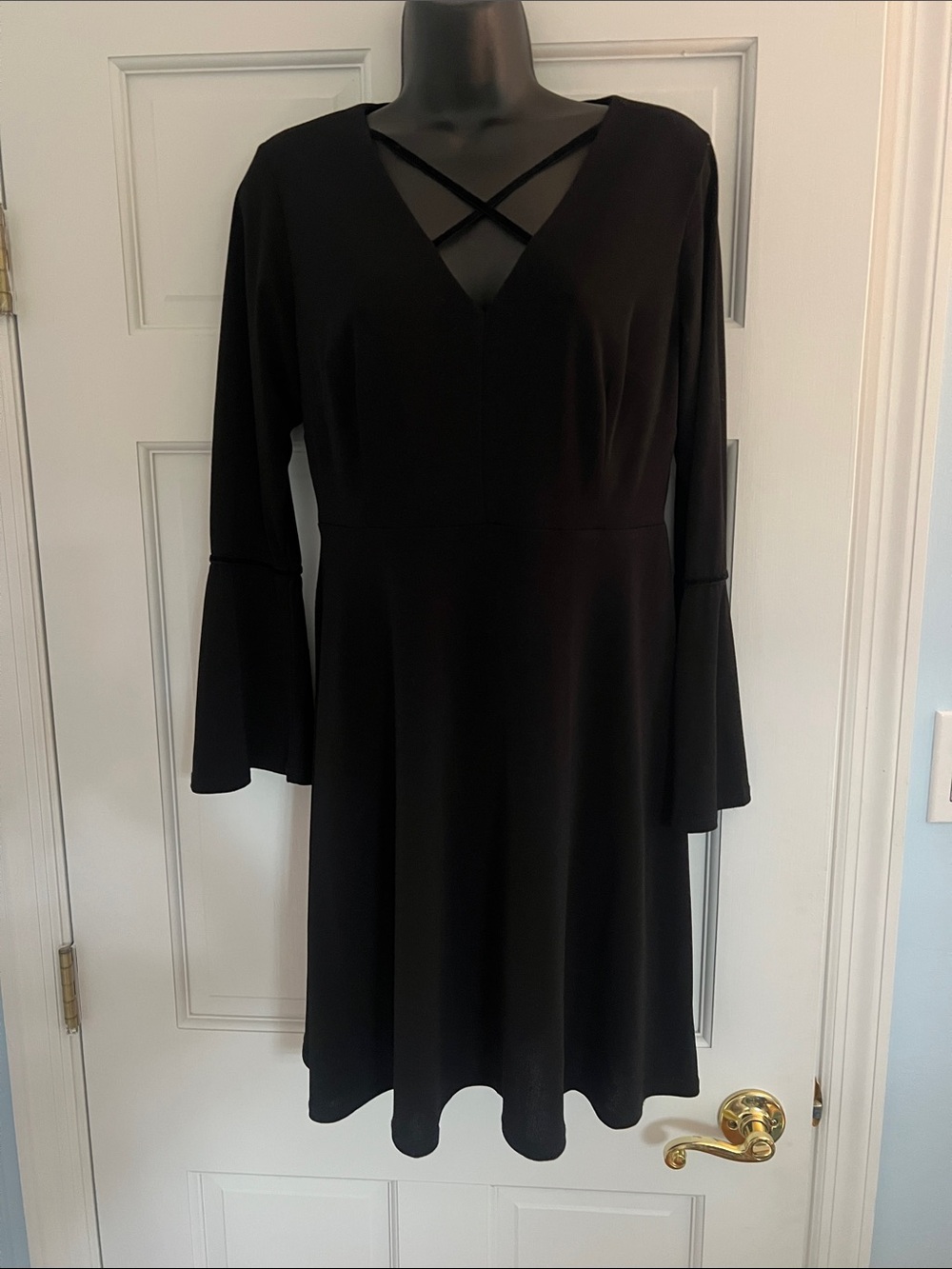 Ashley Graham Black Long-Sleeve A-Line Dress with Crisscross Neckline